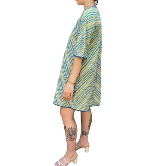 Vintage 1960s Womens Rainbow Striped Geometric Mid Mod Retro Mini Dress Sz M - Picture 5 of 7